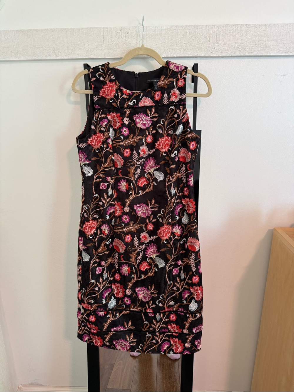 White House black market Floral Embroidered Black Sheath Dress - Pink & Red